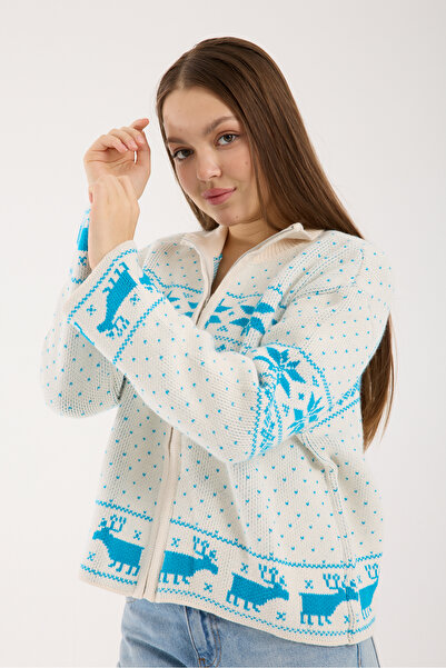 İLKCET MODA New Year Patterned Oversized Women's Cardigan