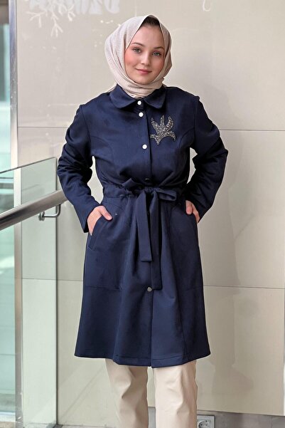 Nuss Shirt Collar Front Snap Fastener Waist Belted Nubuck Cap