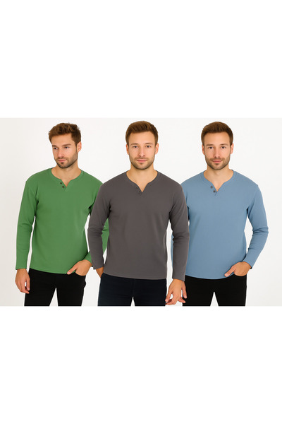 LACİVERTMEN 3-Piece Uomo V-Cut Buttoned Camisole Sweater Is an Icon of Casual...