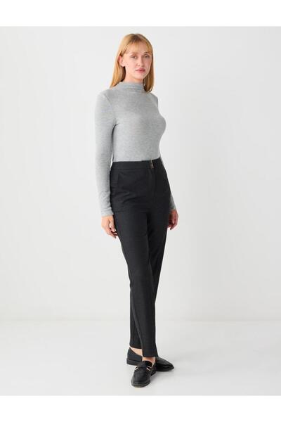 Jimmy Key Anthracite Narrow Leg Regular Waist Metal Detailed Woven Trousers