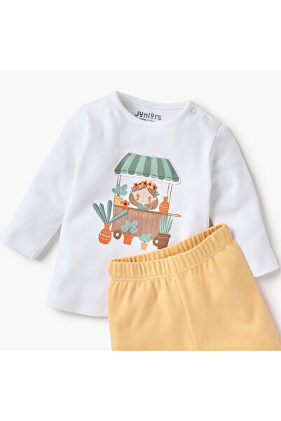 Juniors Printed Long Sleeve T-shirt and Pyjama Set