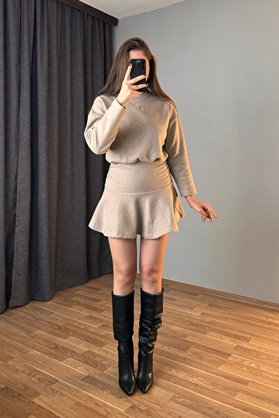 Sorridi Beli Drapeli Eteği Piliseli Mini Elbise