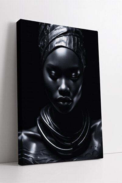 KOSS Dijital Femeie afro neagră strălucitoare, design cu profil minim, decor modern, estetică digitală, pictură pe pânză