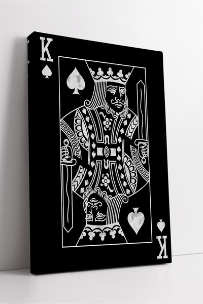 KOSS Dijital Pictură de perete decorativă modernă, minimalistă, pe pânză, cu design de cărți de joc King Spades, alb-negru