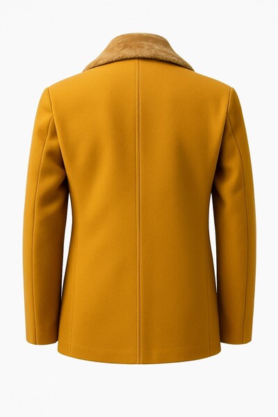 Plus Scorpion Men's Fur Collar Cashmere Coat – Slim Fit Double Breasted Winter Coat