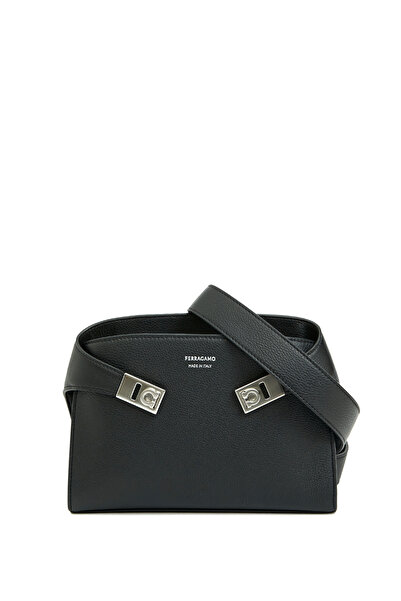 Ferragamo Hug Siyah Erkek Deri Bel Çantası