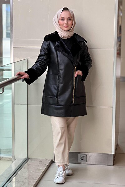 Micca Gold Zippered Crok Leather and Soft Fur Lined Coat