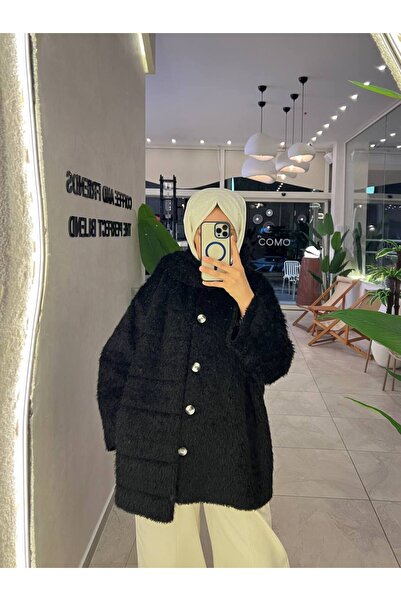 Thebomb Duru Scarf Plush Angora Cardigan