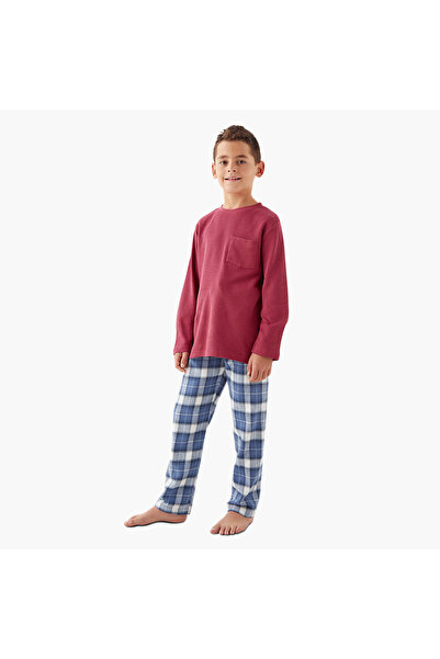 Juniors Printed T-shirt and Checked Pyjama Set