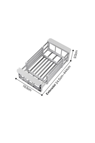 FORHOUSE Adjustable multifunctional dish rack Darklove, 24.5–444 x 16.5 x 9.5 cm, stainless steel, gray