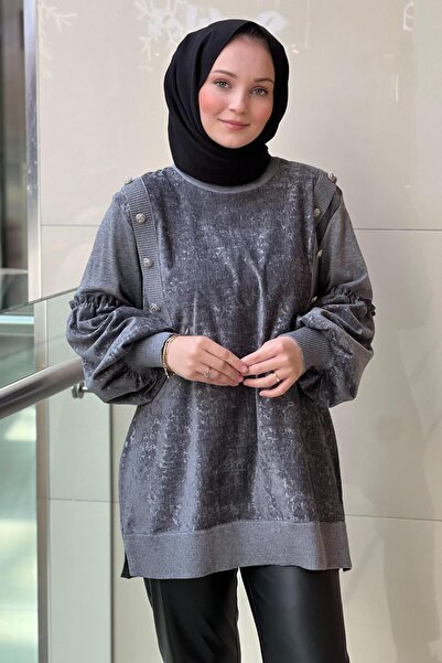 Ghisa Velvet Tunic with Buttoned Shoulders and Knitwear Combination