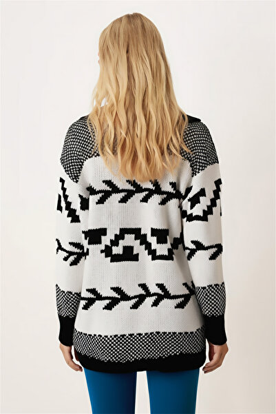 armonika Women's Black Patterned Knitwear Cardigan Arm-26K136076