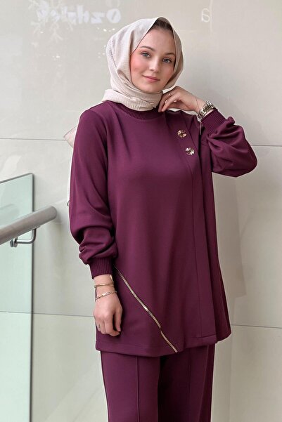 Nuss Asymmetrical Zipper Detailed Tunic Trouser Set