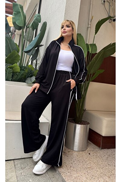 ViolettaXL Women's Plus Size Double Pants Detail Lycra Crystal Two Thread Suit