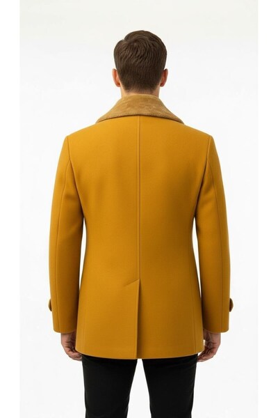 Plus Scorpion Men's Fur Collar Cashmere Coat – Slim Fit Double Breasted Winter Coat