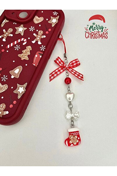 bohemian takı tasarim Gingerbread Noel Çorabı Yılbaşı Hediyelik Telefon Charmı