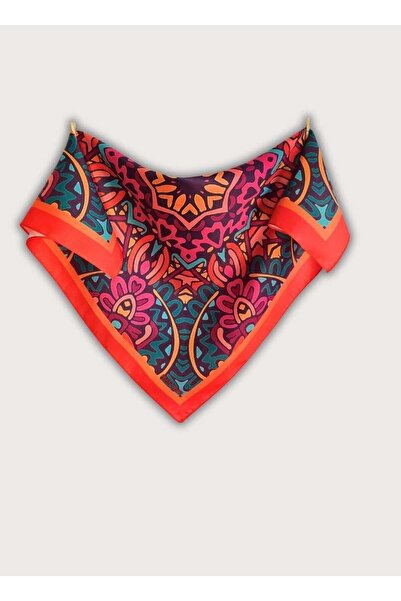 POZİTİF MRK Orange Light Mandala Twill Satin Multi-Color Scarf 58Cmx58Cm