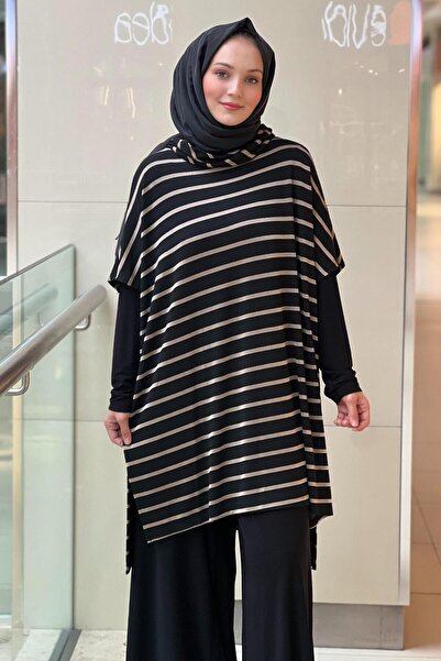 Nurcan Çetin Horizontal Striped Turtleneck Tunic Underwear Pants 3-Piece Set