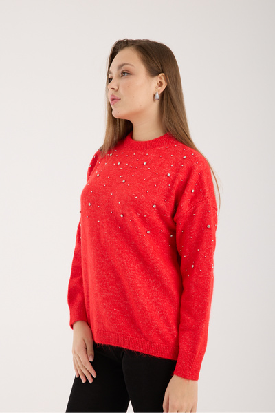 İLKCET MODA Women's Knit Sweater with Scattered Stone Detail