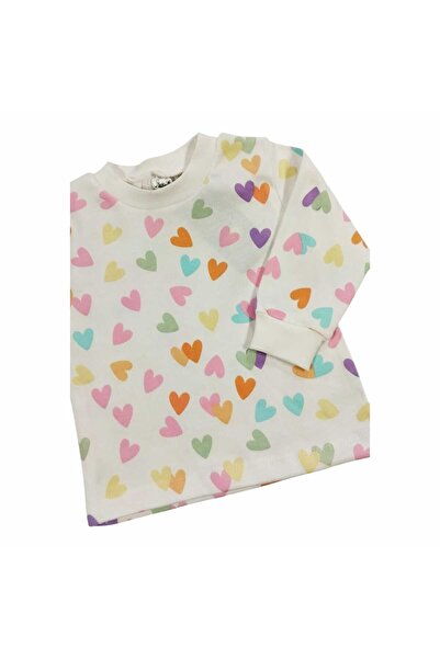 KANKA BENİGİY Colorful Heart Patterned Interlock Ribbed Long Sleeve m Transitional Girls' Set
