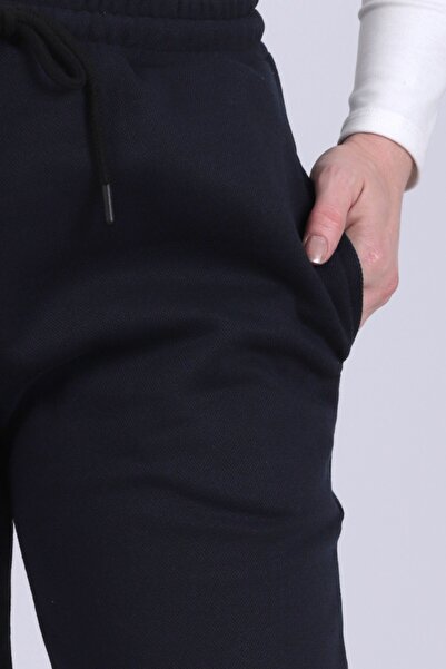 armonika Women's Navy Blue Elastic Waist and Cuffs with Pockets Inside Fleece-Lined Sweatpants Arm-26K001063