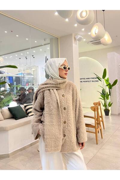 Thebomb Duru Scarf Plush Angora Cardigan