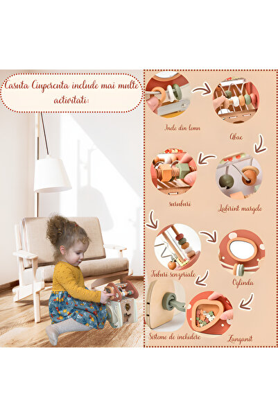 Arelair Magic Box Montessori Wooden Cube Toy 8 in 1, Mushroom House, Sorting, Xylophone, Children's Gift