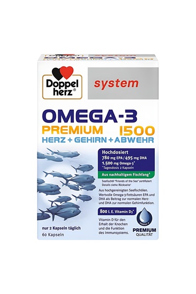 Doppelherz OMEGA-3 PREMIUM 1500 HERZ + GEHIRN + ABWEHR 60 Kapsül
