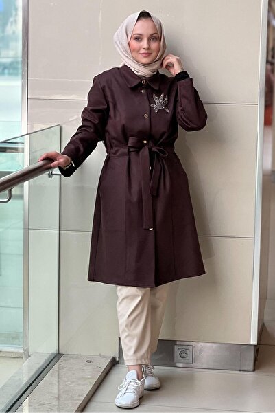 Nuss Shirt Collar Front Snap Fastener Waist Belted Nubuck Cap