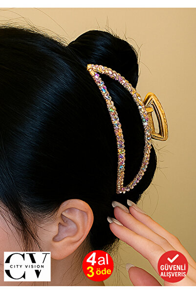 cityvision Agrafă de păr din aur, model eliptic, cu piatră colorată de 7 cm –...