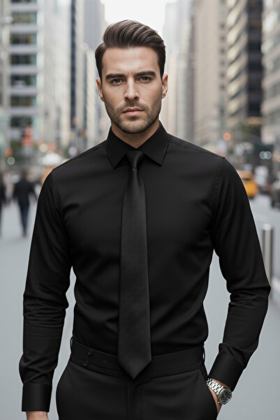 NAZEF Slim Fit Special Production Water Repellent Stain Resistant Nano Care Black Shirt (Waterproof)