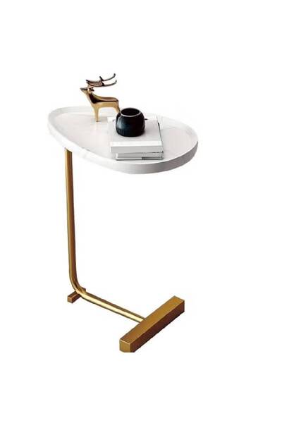 NKX Side Table Concave White Top and Gold Frame For Home Decoration 60cm