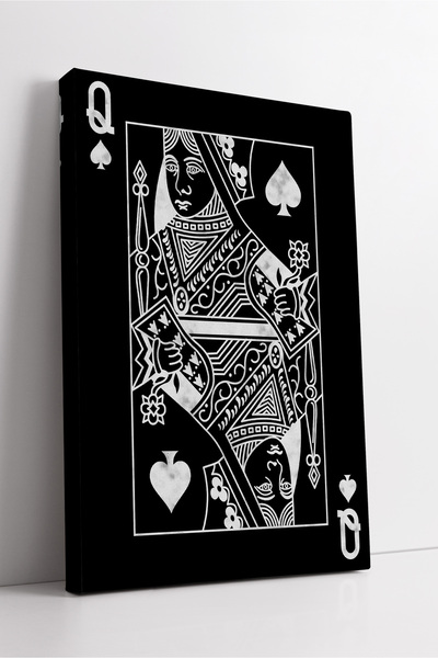 KOSS Dijital Tablou de artă de perete din pânză decorativă modernă, cu model de plăci alb-negru, Queen Spades