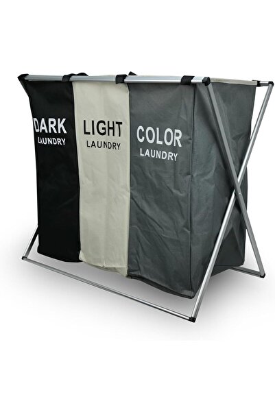 Home Dwell حقيبة غسيل/سلة غسيل بإطار من الألومنيوم بثلاث شبكات - 60 × 40 × 58 سم للغرف المتعددة