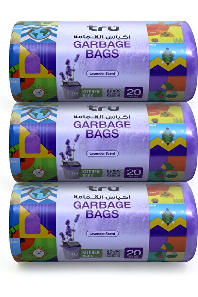 Tru ® أكياس قمامة برائحة اللافندر، لفافة مضغوطة، 60×90 سم، 30 جالونًا (20 كيس...