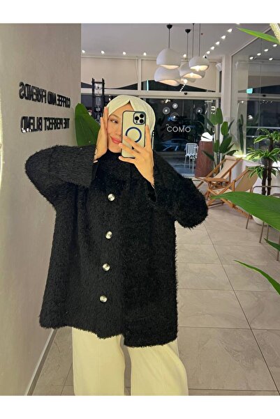 Thebomb Duru Scarf Plush Angora Cardigan