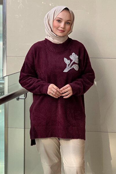 Nuss Tunica Angora cu guler rotund brodat cu piatră de lalele