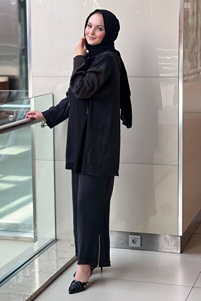 Ghisa Tunic Hooded Ethnic Patterned Zipper Detailed Trouser Suit