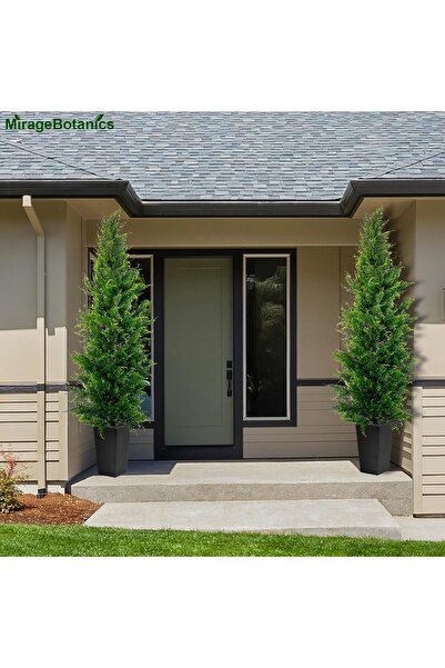 MirageBotanics 5ft Artificial Cedar Tree Outdoor Front Porch Decor in Black Planter