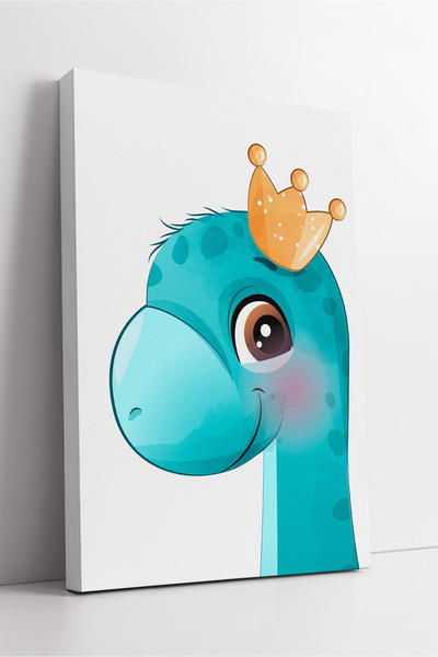 KOSS Dijital Dinozaur albastru cu coroană, drăguț, decor de perete pentru cam...