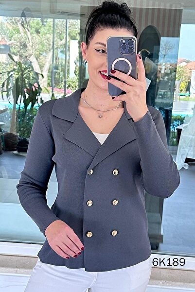 İnce Topuk Double-Breasted Collar Buttoned Knitwear Cardigan 6K189