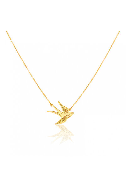 Mavili Gümüş Uçan Kırlangıç Kolye - Altın