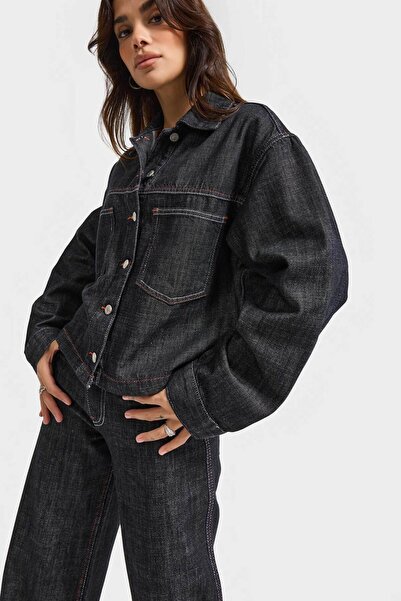 its basic Women's Dark Denim Color 7W5-51 Oversized 100% Cotton Denim Jacket