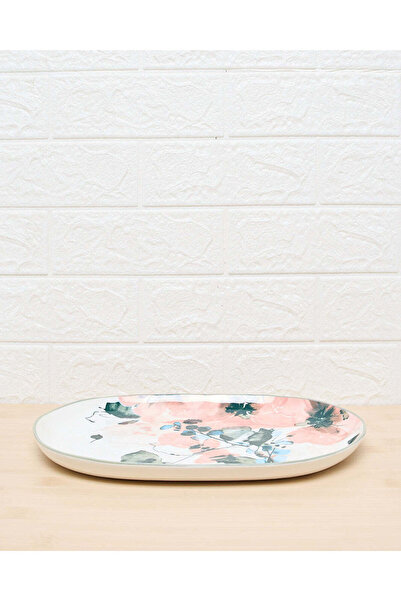 REDTAG White Floral Pad Print Oval Plate