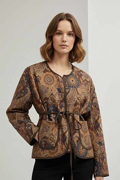 Soul Γυναικείο κοντό μπουφάν με σχέδιο με ζώνη -32447CKT - ΚΑΦΕ