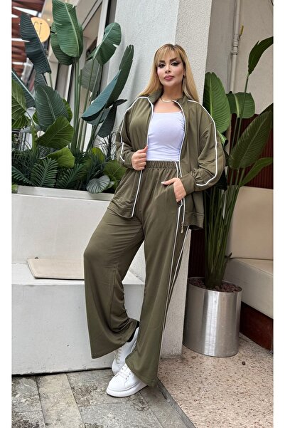 ViolettaXL Women's Plus Size Double Pants Detail Lycra Crystal Two Thread Suit