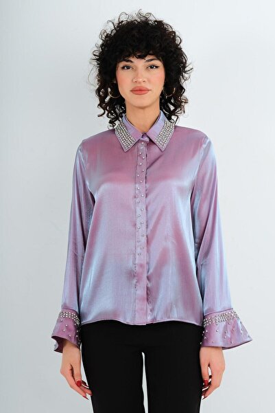 Lila Rose Beyoğlu Taş Süslemeli Abiye Gömlek
