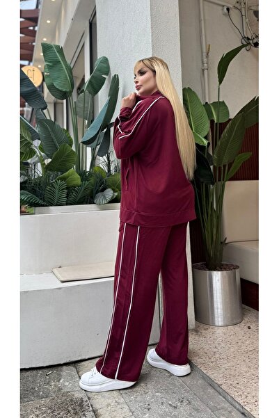 ViolettaXL Women's Plus Size Double Pants Detail Lycra Crystal Two Thread Suit