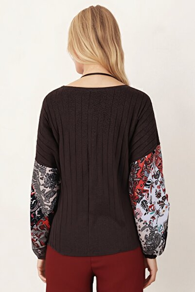 armonika Women's Dark Brown Handle Patterned Bubble Knit Sweater Arm-20K081001