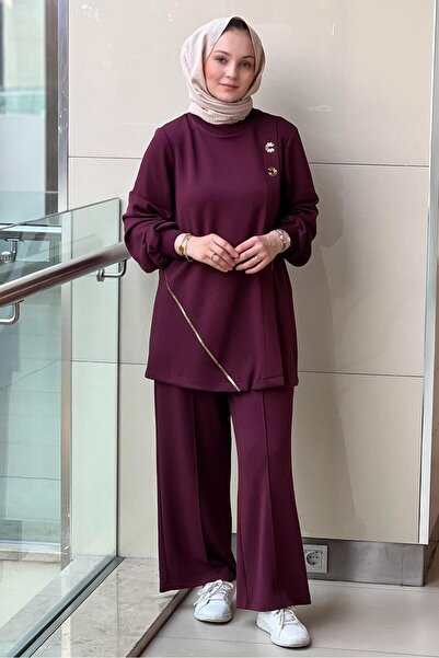 Nuss Asymmetrical Zipper Detailed Tunic Trouser Set
